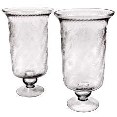 Pair of Acanthus Hurricane Glass