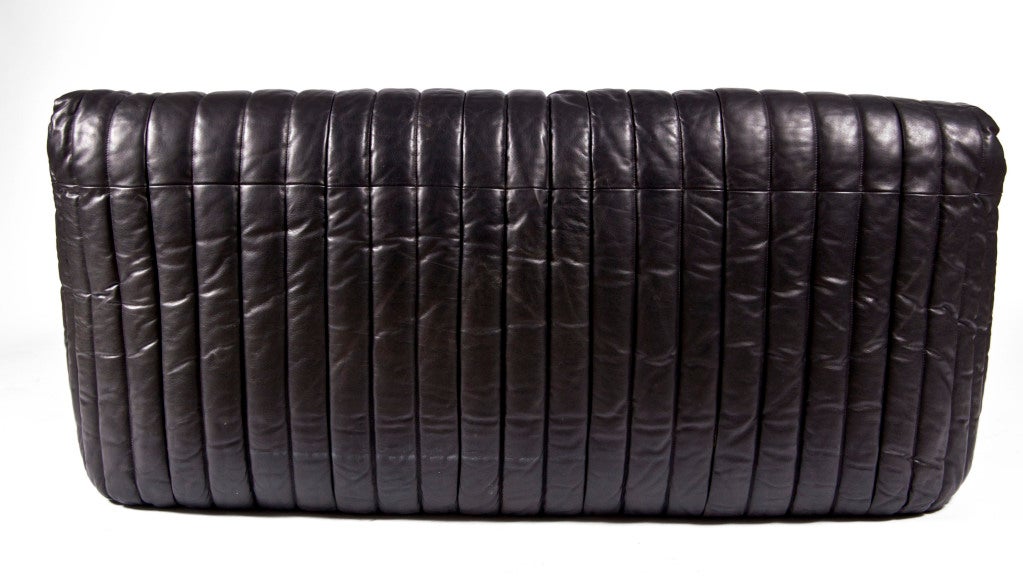 Black leather upholstered Ligne Roset two seater sofa designed by Cinna Annie Hieronimus in 1970s.