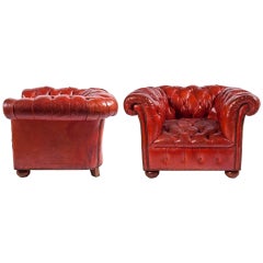 Antique Pair of Red Chesterfields