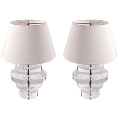 Pair of Lucite “Rings of Saturn” Table Lamps  by Les Prismatique