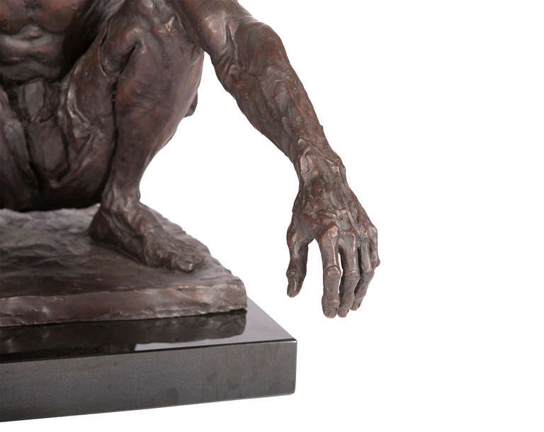 Bronze figure of Brazilian Capoeira Dancer in seated crouched position. Limited Edition, #4 of 9.