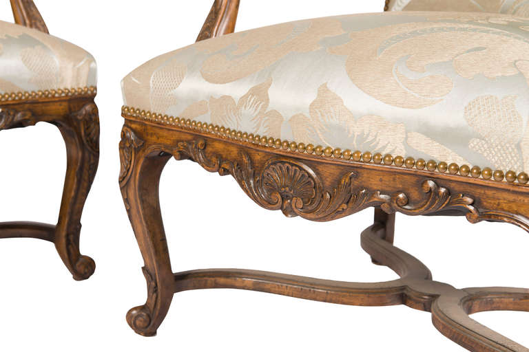 French Pair of Louis XV Style Fruitwood Fauteuils a la Reine For Sale