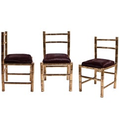 Set of Six Gilt Brass Bamboo Chairs