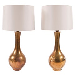 Pair of Brass Orb Lamps