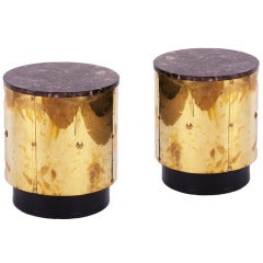 Pair of Brass Drum Side Tables