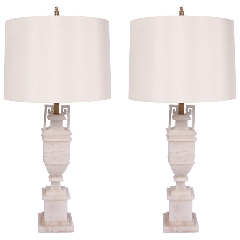 Pair of Neo-Classical Alabaster Lamps