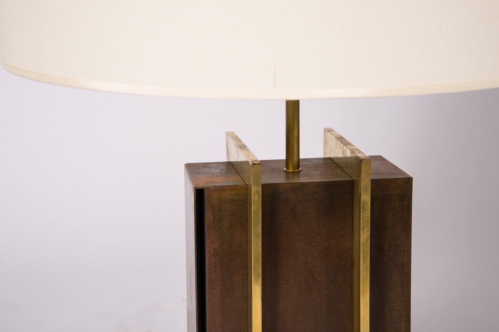 French Pair of Brass Strapped Table Lamps