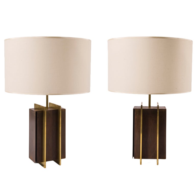 Pair of Brass Strapped Table Lamps