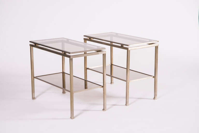 Smoked Glass Side Tables by Guy Le Fevre