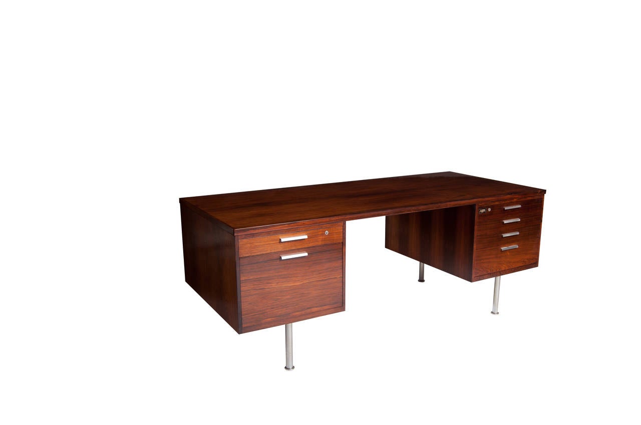 Jacaranda Rosewood and brushed steel desk. Underside labeled 