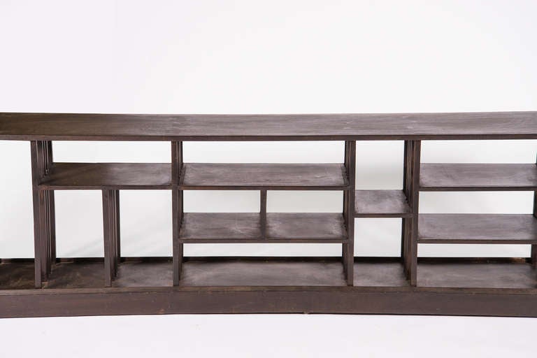 All steel sideboard/ shelving unit with geometric forms in natural patina.