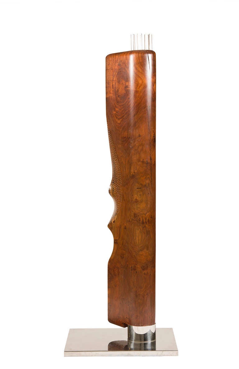 California Claro Walnut with metal inlay details on chrome base. Individually Priced