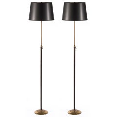 Pair of Stitched Leather Floor Lamps