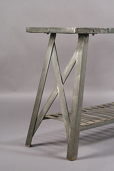 Industrial Steel and Wood Console Table with Banded Top 1