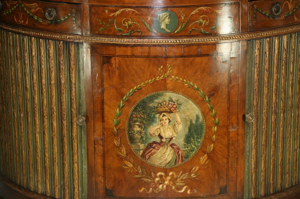 Beautifully paintedç cabinet with classical images (feet not original) also sideboard, buffet and console.