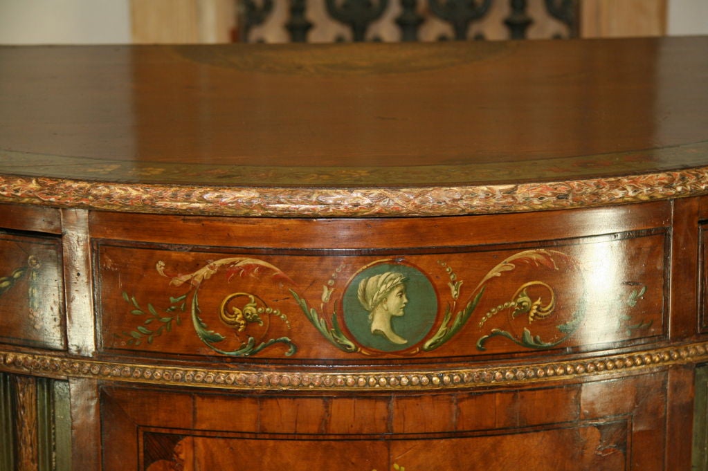 Neoclassical Cabinet Circa 1900 Painted English Edwardian Satinwood Demi Lune
