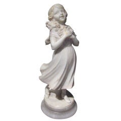 Charming Early 1900s Marble Statue of Girl