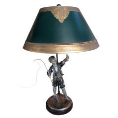 19th Century French Spelter Figurine of Fisherman Lamp