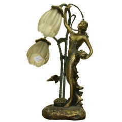 Retro 1950's  French Spelter Lamp with new Glass Tulips