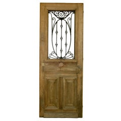 Early 1900's French Oak Entrance Door With Iron Insert