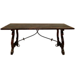 21st Century Spanish Table with Wrought Iron Trestle