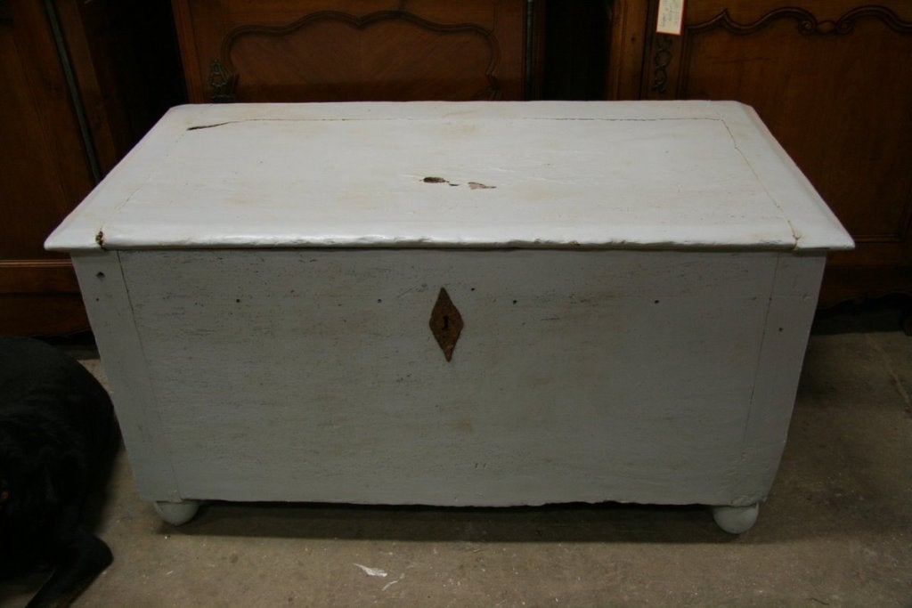 18th century French chest. Original iron hardware not original paint.