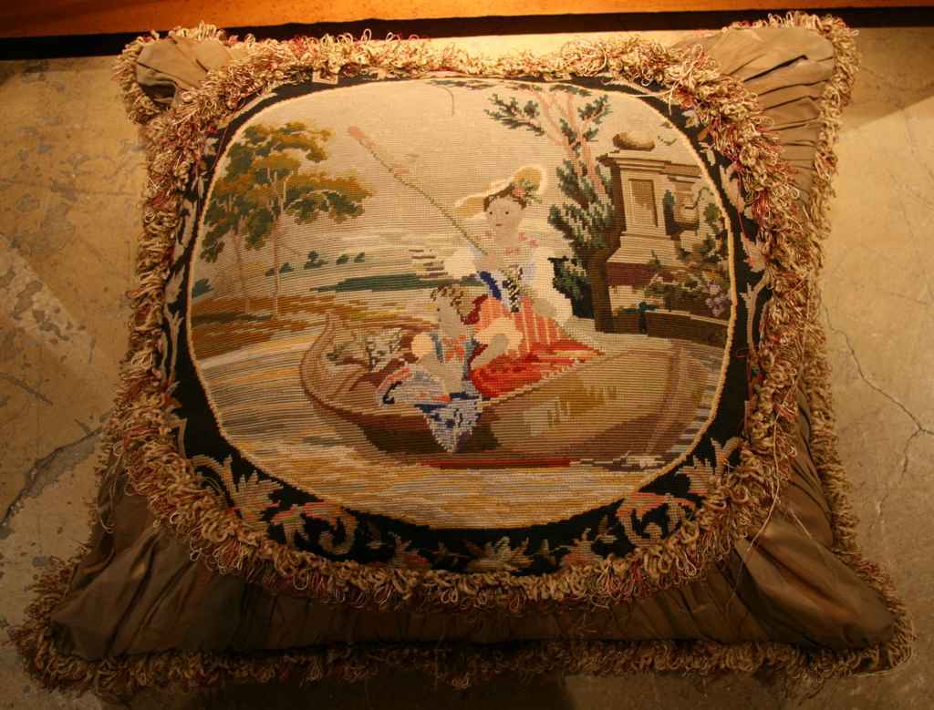 19th century tapestry made into pillow. Jim Thompson silk.