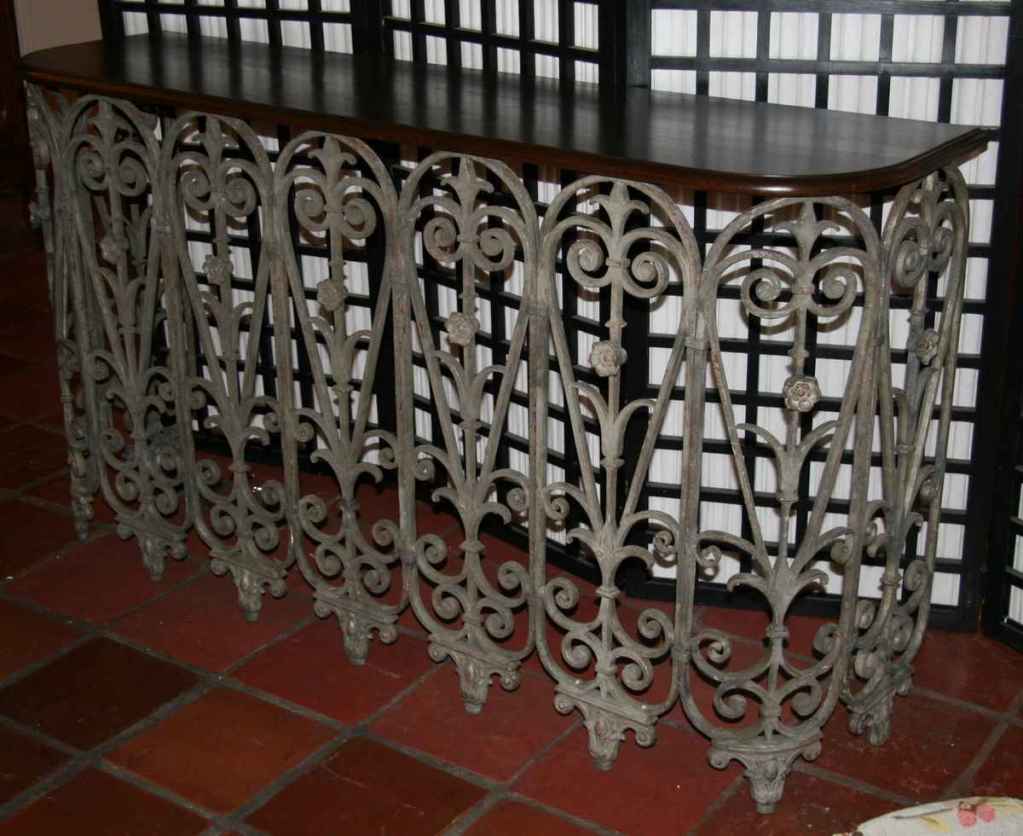 French 19th Century Iron Pieces Made Into a Console ( server, buffet).
Can be made into a bar by putting shelves across it )