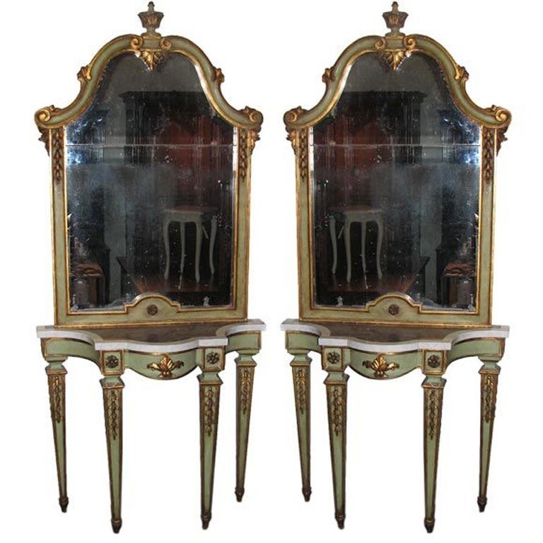 Console and Mirror  18th Century Parcel Gilt Two Available