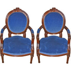 19th Century Carved Wood Fauteuil  Two Available