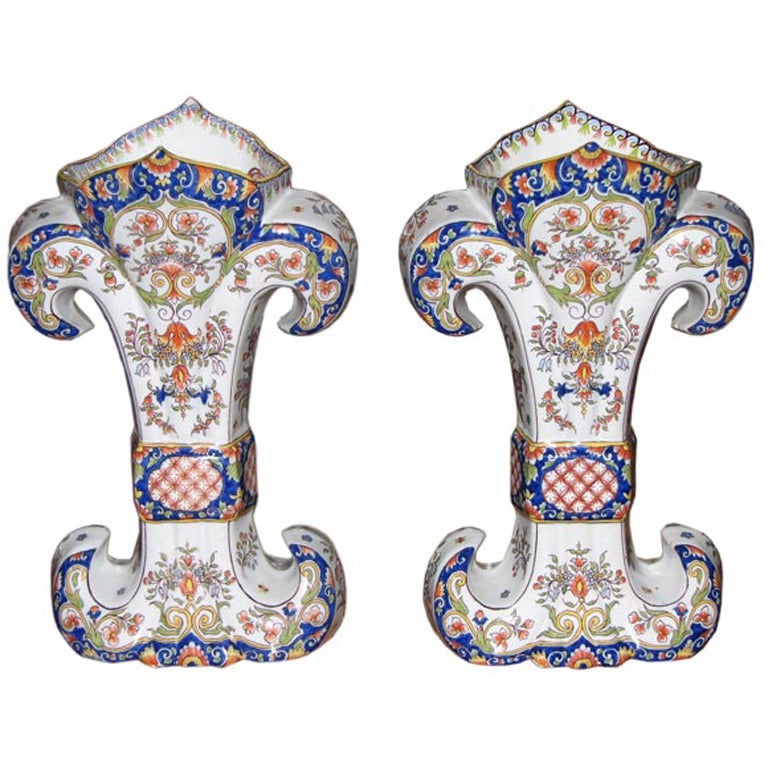 Vase Pair of 19th Century French Rouen Faience