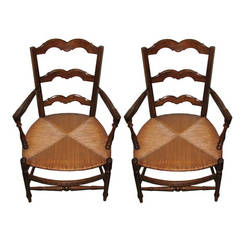 Arm  Chairs Pair of 19th Century French Ladder Back