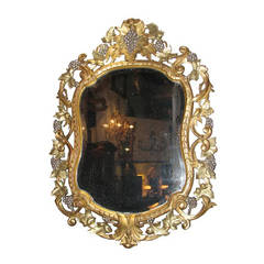 Exquisite 19th Century French Gold and Silver Gilt Carved Wood Mirror