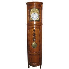 Rare Corner French Fruitwood Grandfathers Clock, Early 1900s