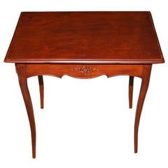 19th Century French Fruitwood Table with Scalloped Apron and Drawer