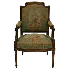 19th Century Parisian French  Chair with  Beauvais Tapestry