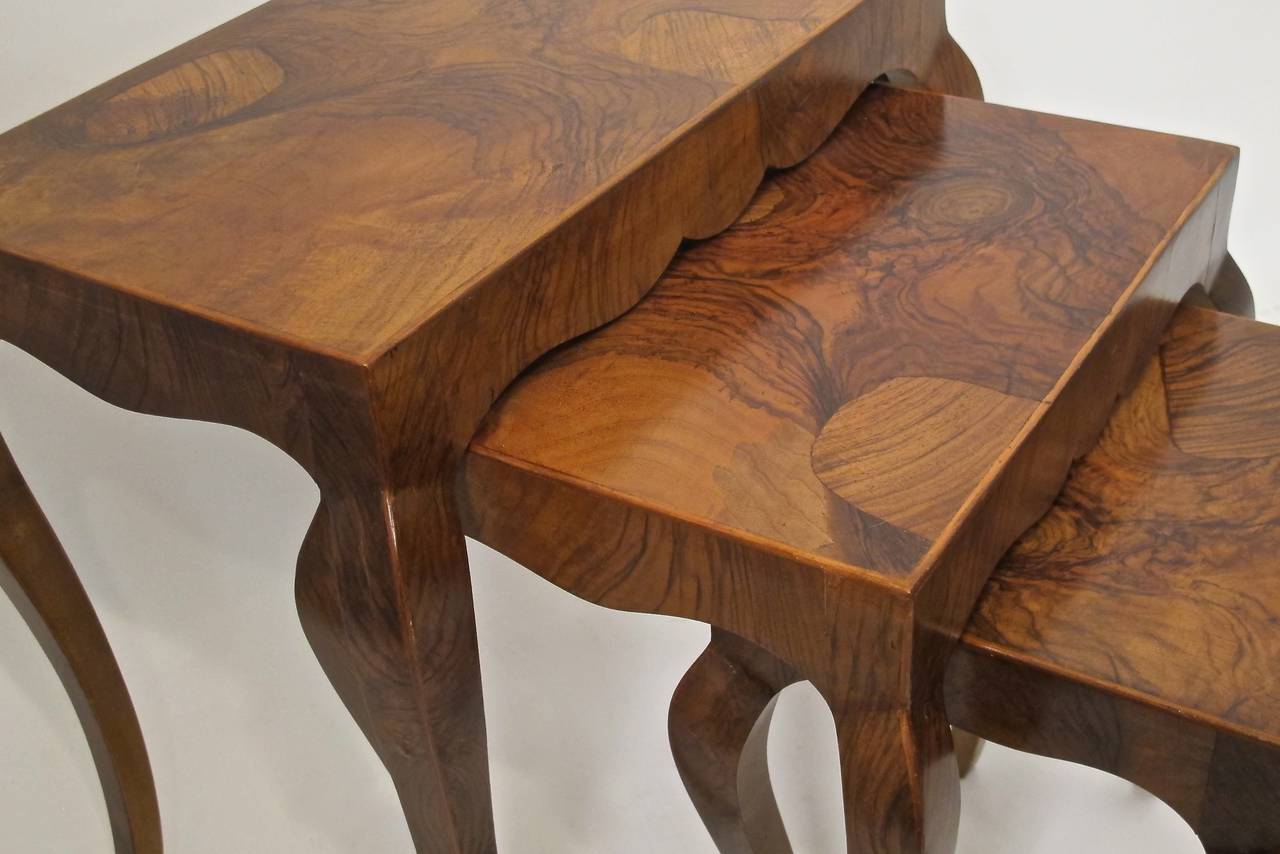 Burled Walnut Nesting Tables In Excellent Condition In San Francisco, CA