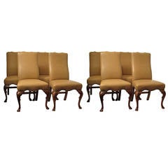 Set of 8 Queen Ann Style Leather Dining Chairs