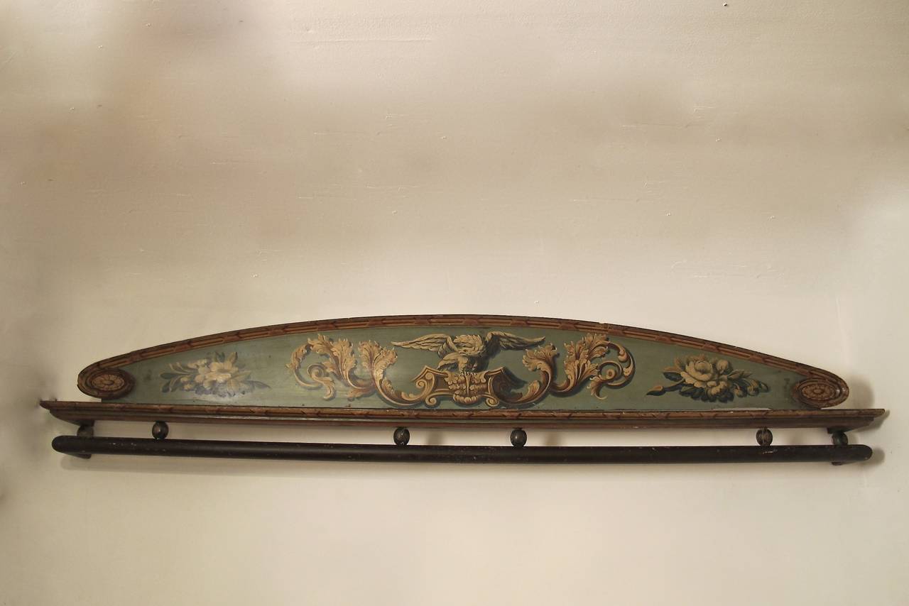 A large antique hand-painted valance or overdo decoration, American, 19th century.