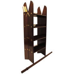 Solid English Mahogany Library Ladder with Brass Trim