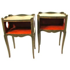 Antique Pair of French Painted Bedside Tables