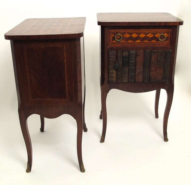 Pair of Bedside cabinets with inlaid tops and drawer fronts in 