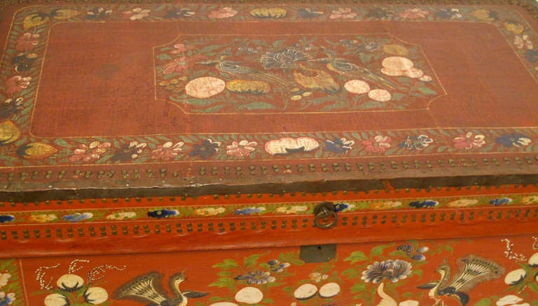 19th Century China Trade Painted Leather Trunk 1