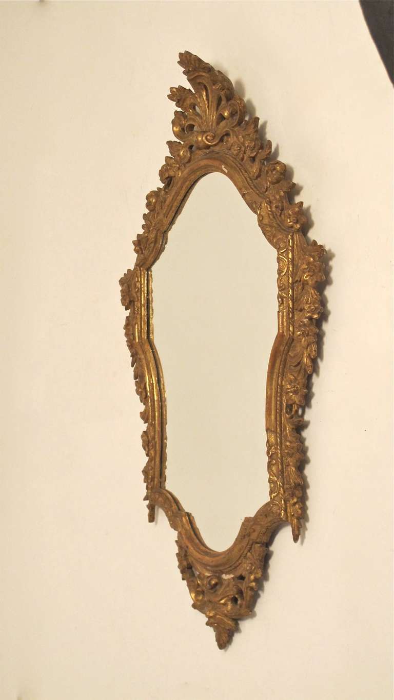 Hand-Carved Pair of 18th Century Italian Giltwood Mirrors