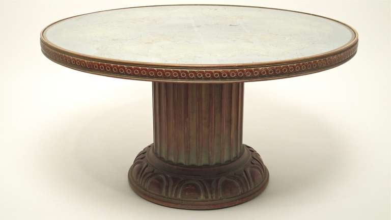 Round White Washed Coffee Table with Eglomise Top.  Italian, Circa 1960.