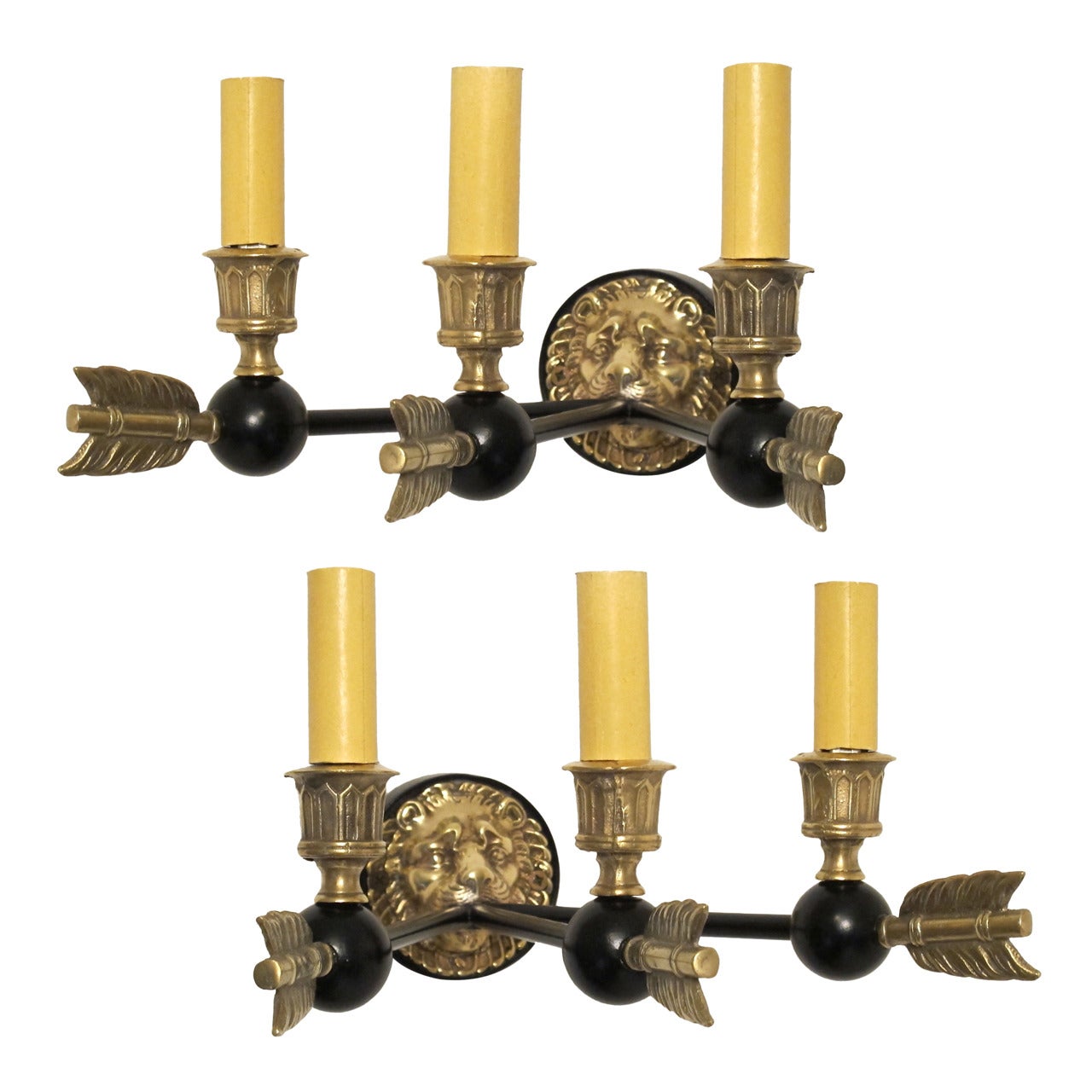 Pair of French Empire Style Bronze Sconces, Early 20th Century