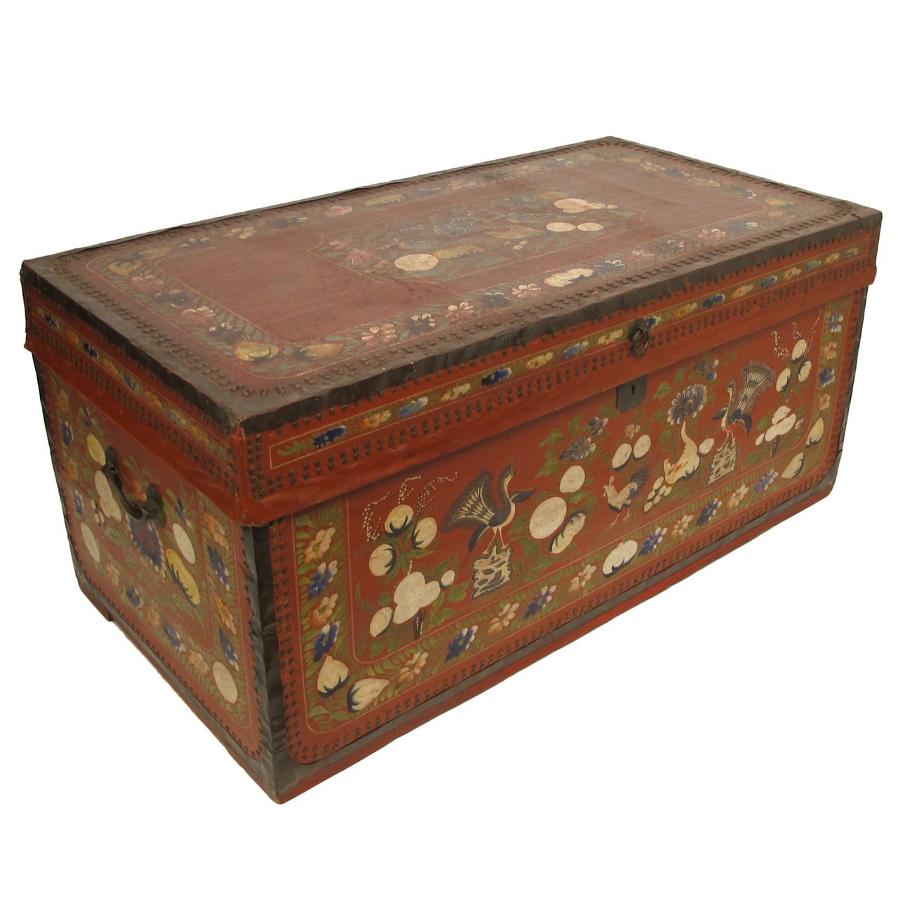 19th Century China Trade Painted Leather Trunk