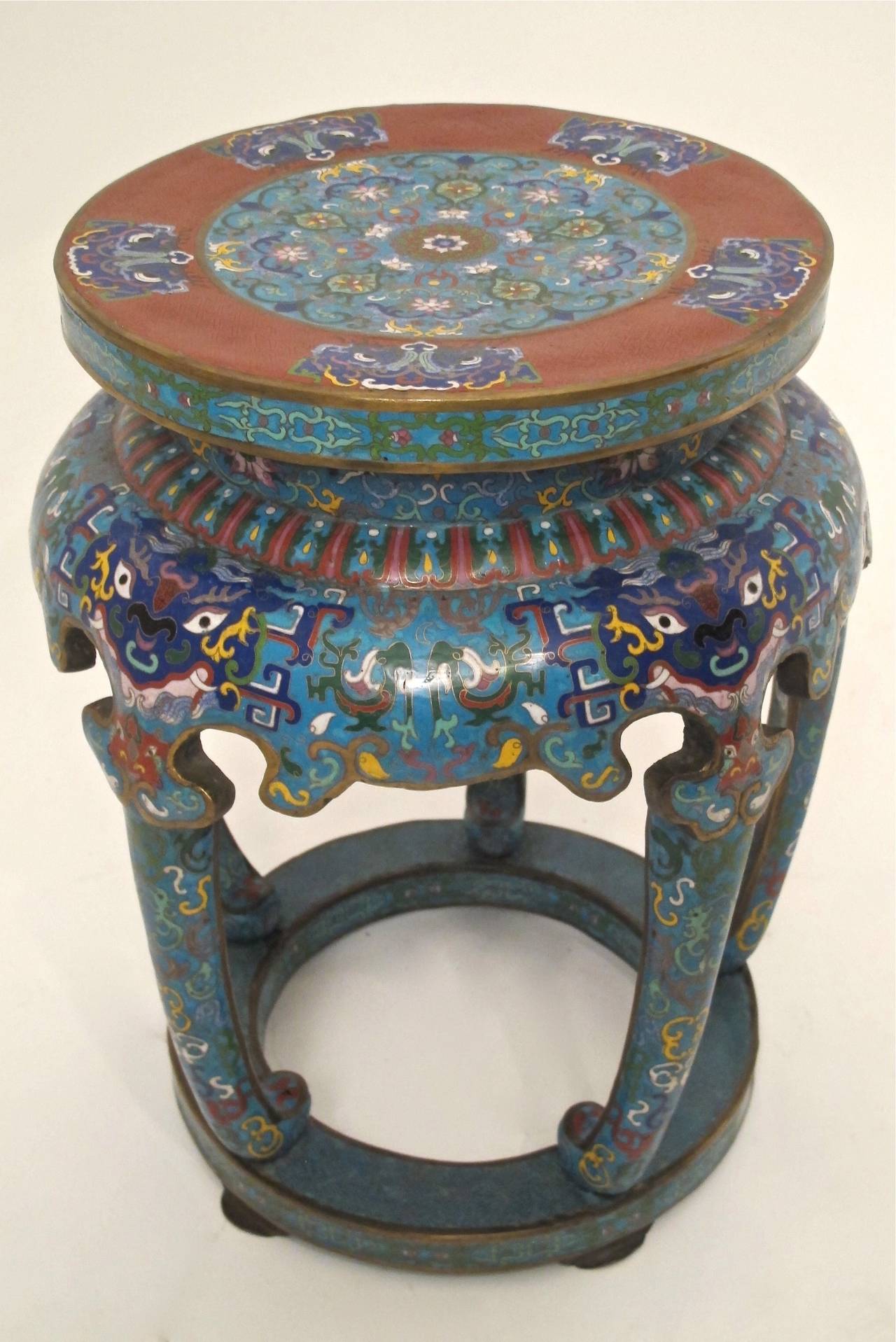 Beautifully detailed cloisonne stool.