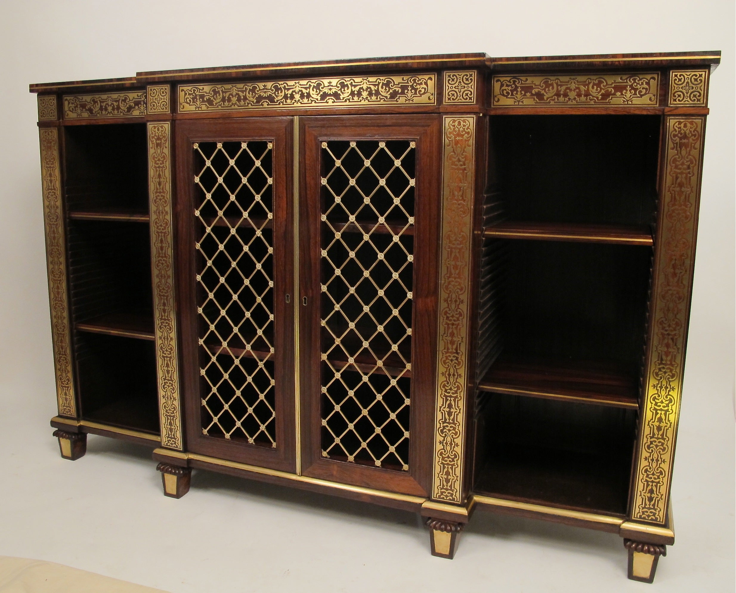 19th Century English Regency Rosewood Breakfront Side Cabinet Credenza