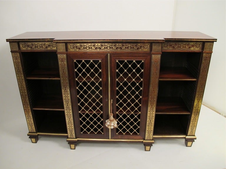 19th Century English Regency Rosewood Breakfront Side Cabinet Credenza In Good Condition In San Francisco, CA